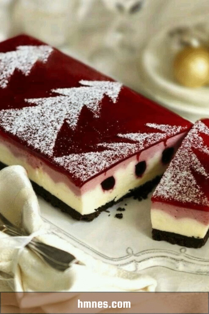 cheesecake canneberges avec garniture rouge brillante et base chocolatée