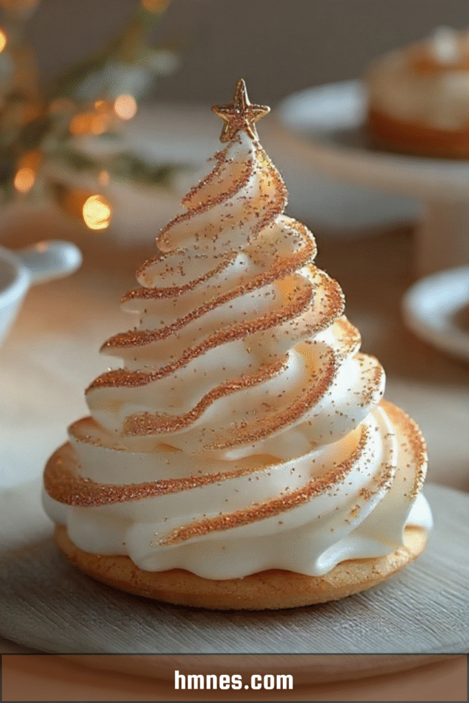 Sapin de Noël gourmand en pâte sablée et crème vanille décoré de paillettes dorées