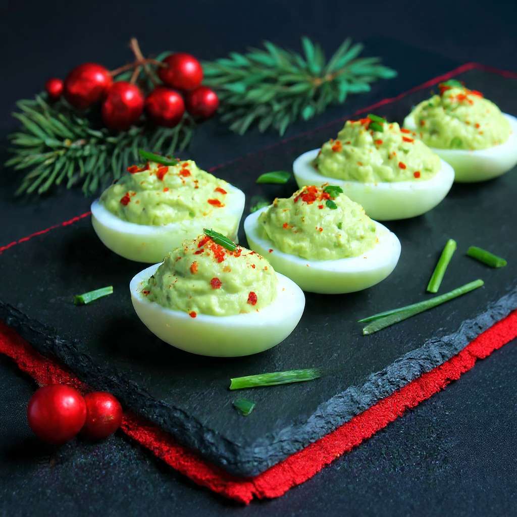 Œufs mimosa avocat garnis de crème d’avocat citronnée, ciboulette et paprika doux