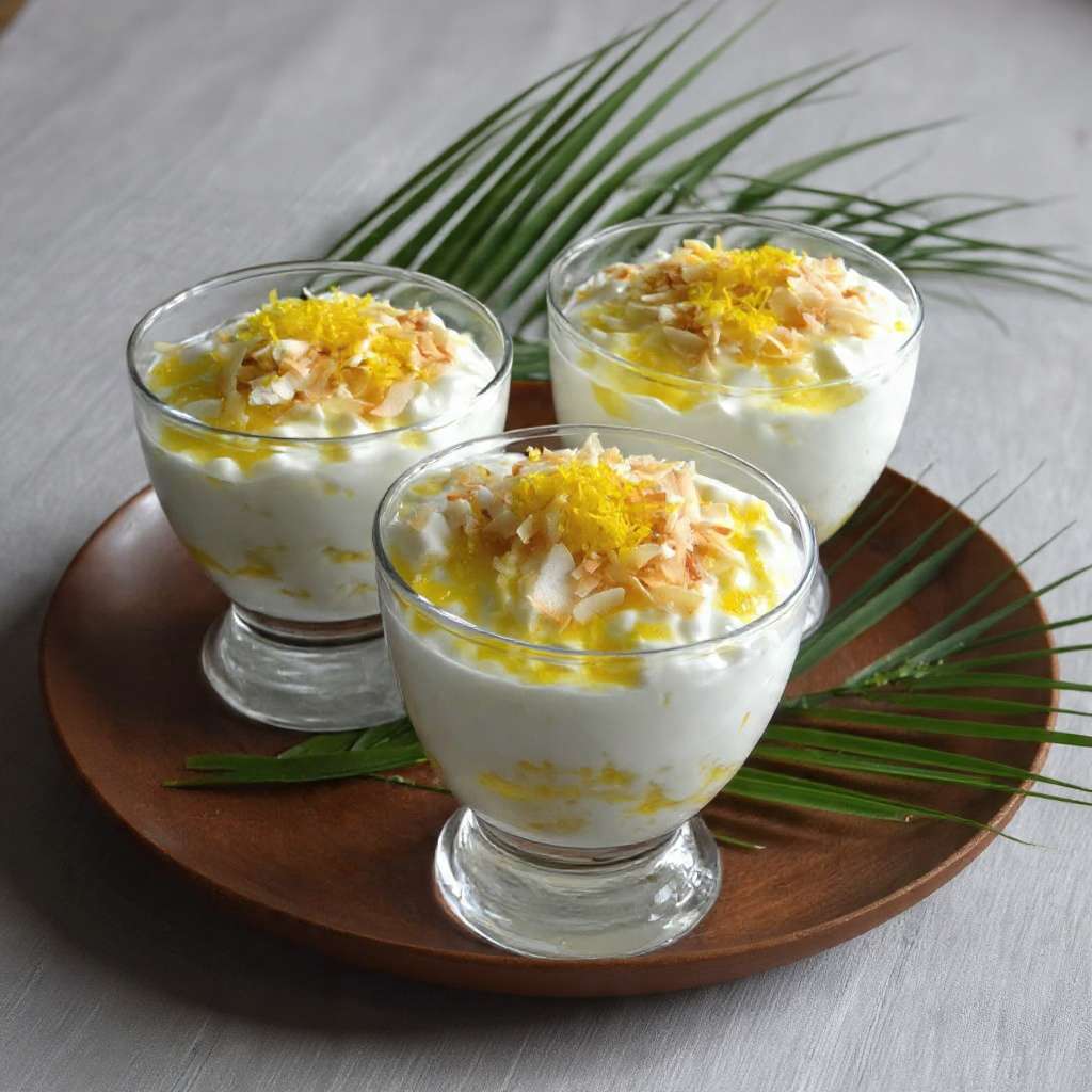 Verrine coco citron avec crème onctueuse et copeaux de noix de coco toastés