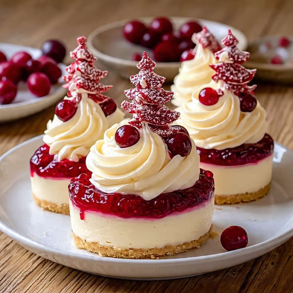 Mini cheesecakes Noël avec base biscuitée, fruits rouges et chantilly vanille