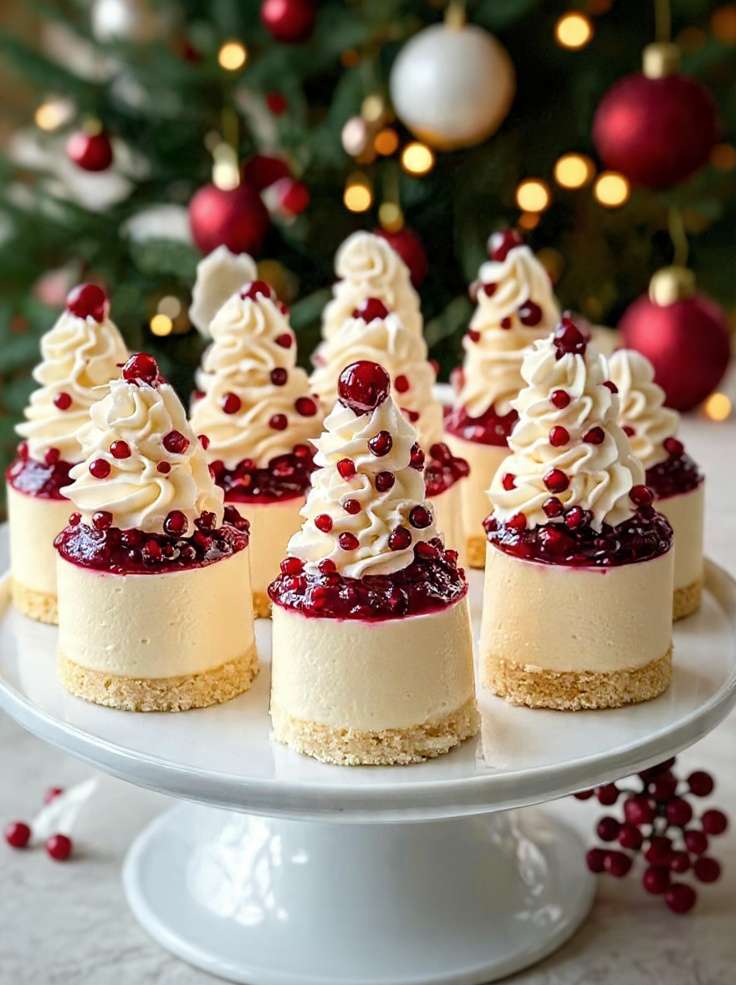 Mini cheesecakes de Noël aux fruits rouges garnis de chantilly et fruits frais
