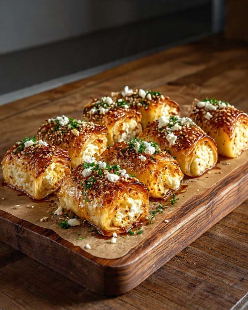 Feuilletés feta miel croustillants dorés au four avec graines de sésame