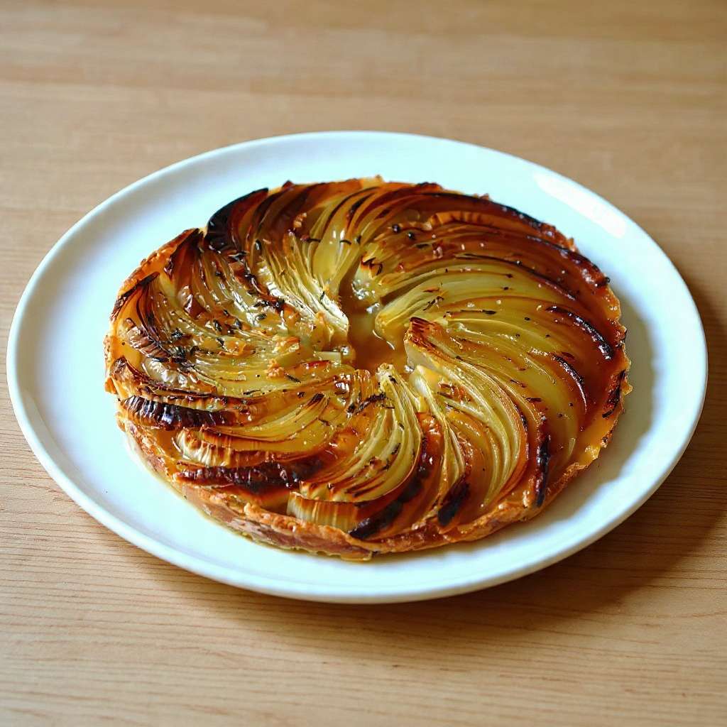 Tatin d’endives au chèvre caramélisée au miel avec pâte feuilletée dorée