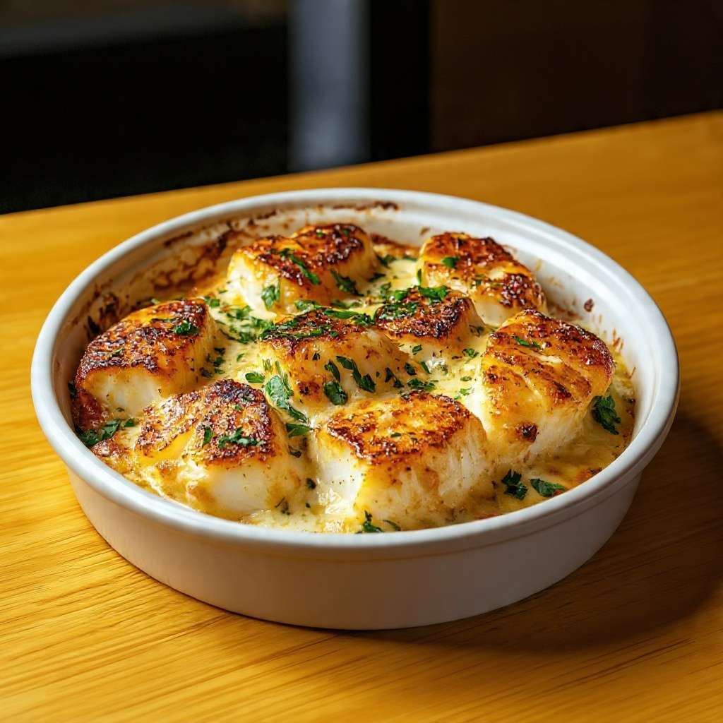 Gratin de cabillaud crémeux au fromage doré au four