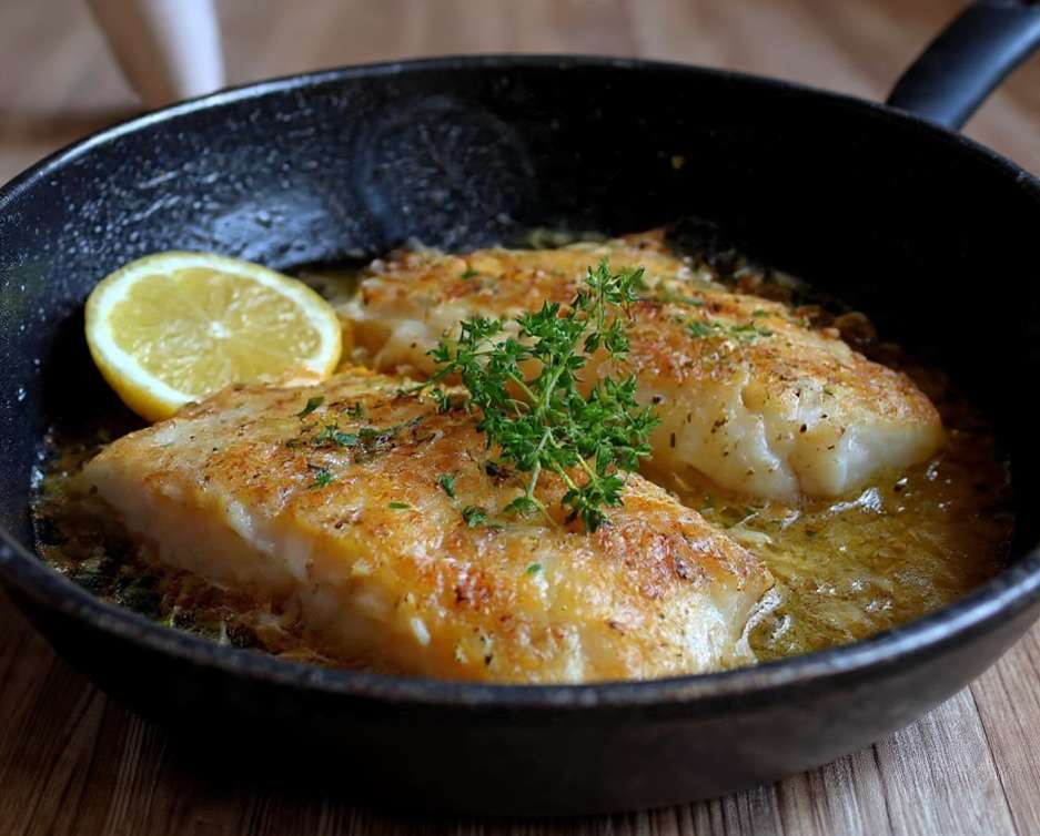 Filets de poisson blanc dorés à la poêle au citron et thym