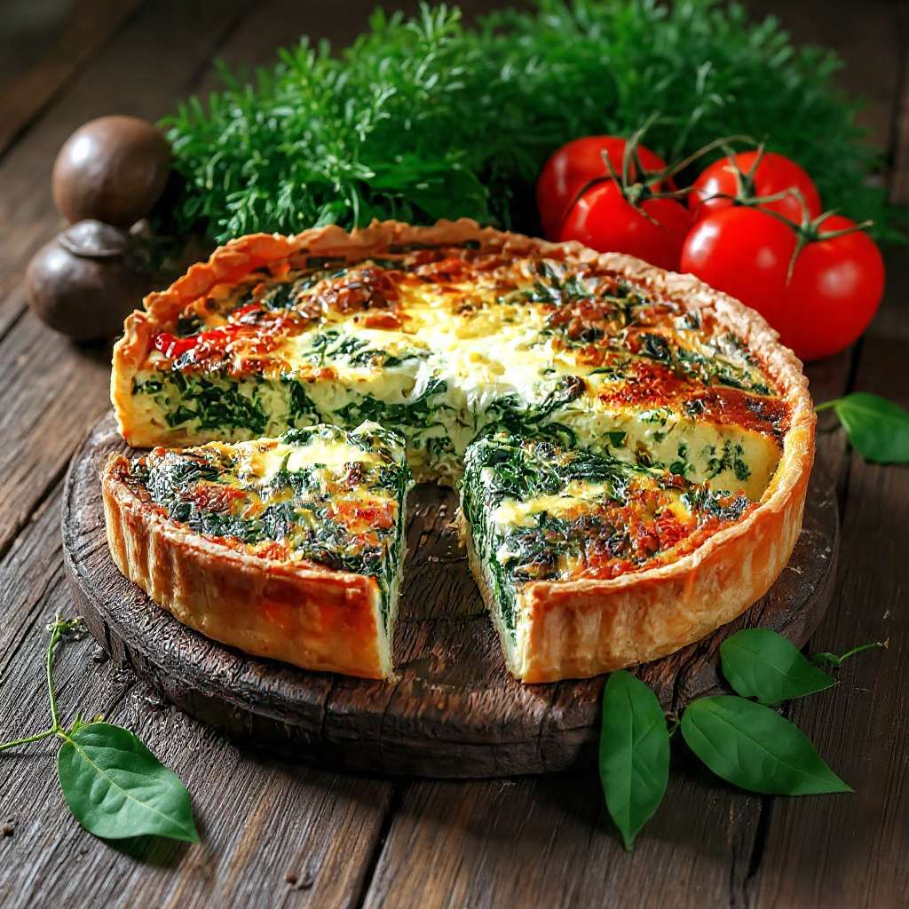 Tarte salée aux épinards, fromage fondant et œufs dorée au four