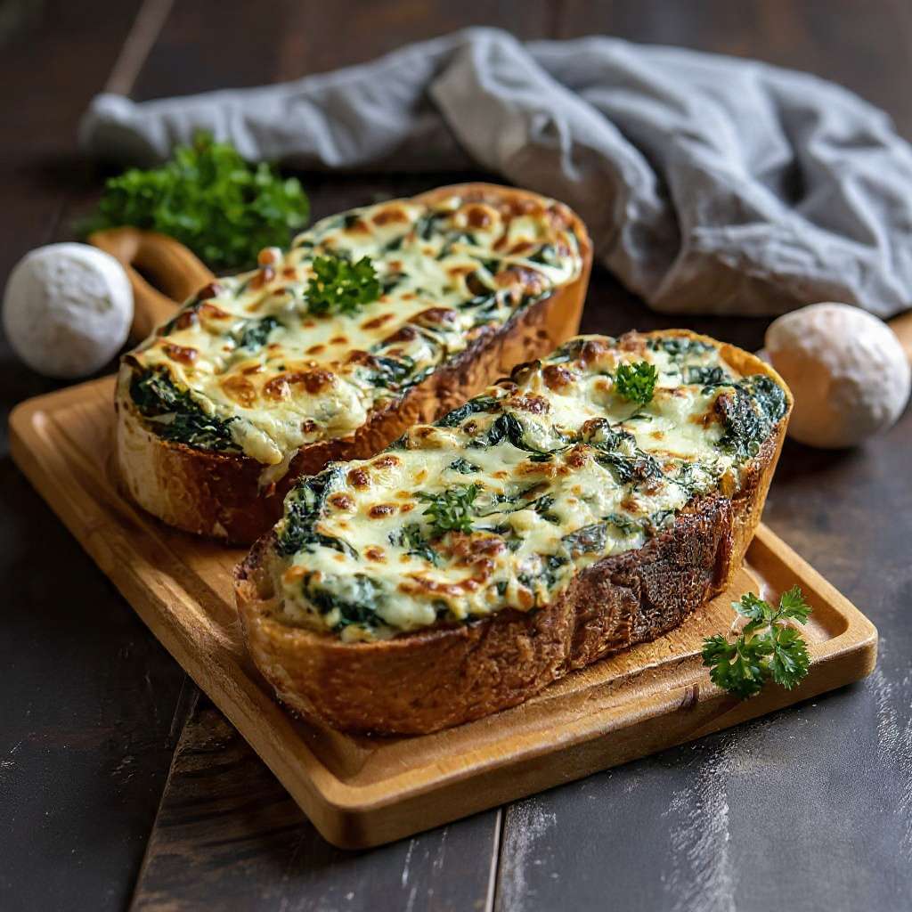 Crostoni italiens aux épinards et fromage gratiné doré