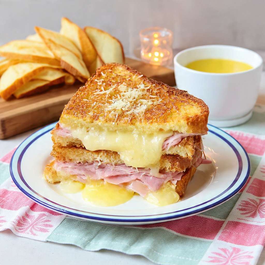 Croque-monsieur classique jambon fromage doré et fondant à la poêle