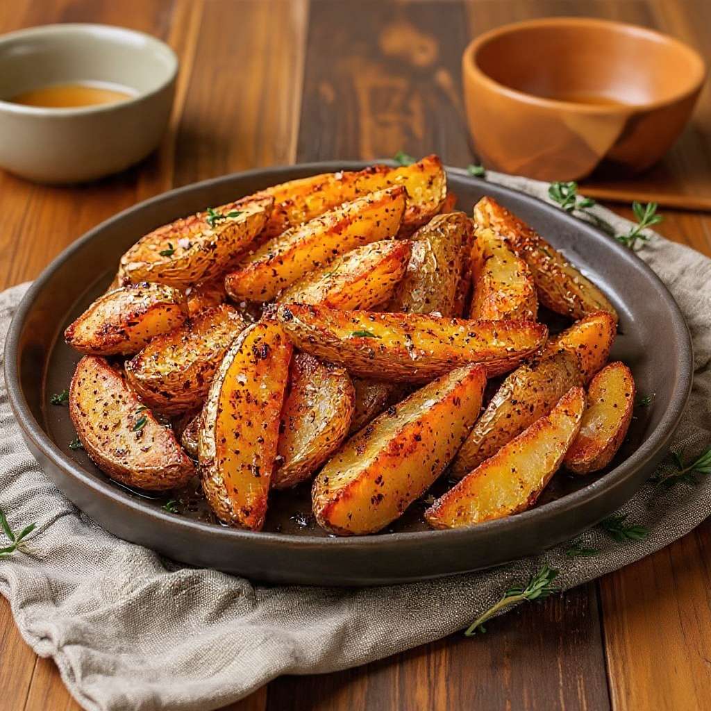 Potatoes wedges rôties au paprika fumé et à l’ail, dorées et croustillantes au four