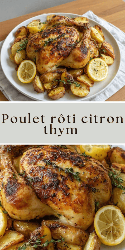 Poulet rôti citron thym avec pommes de terre fondantes au four