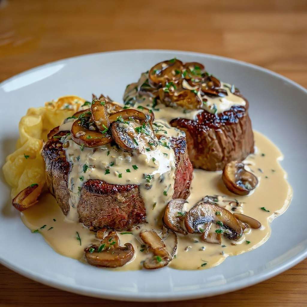 Filet mignon sauce Boursin champignons crémeuse
