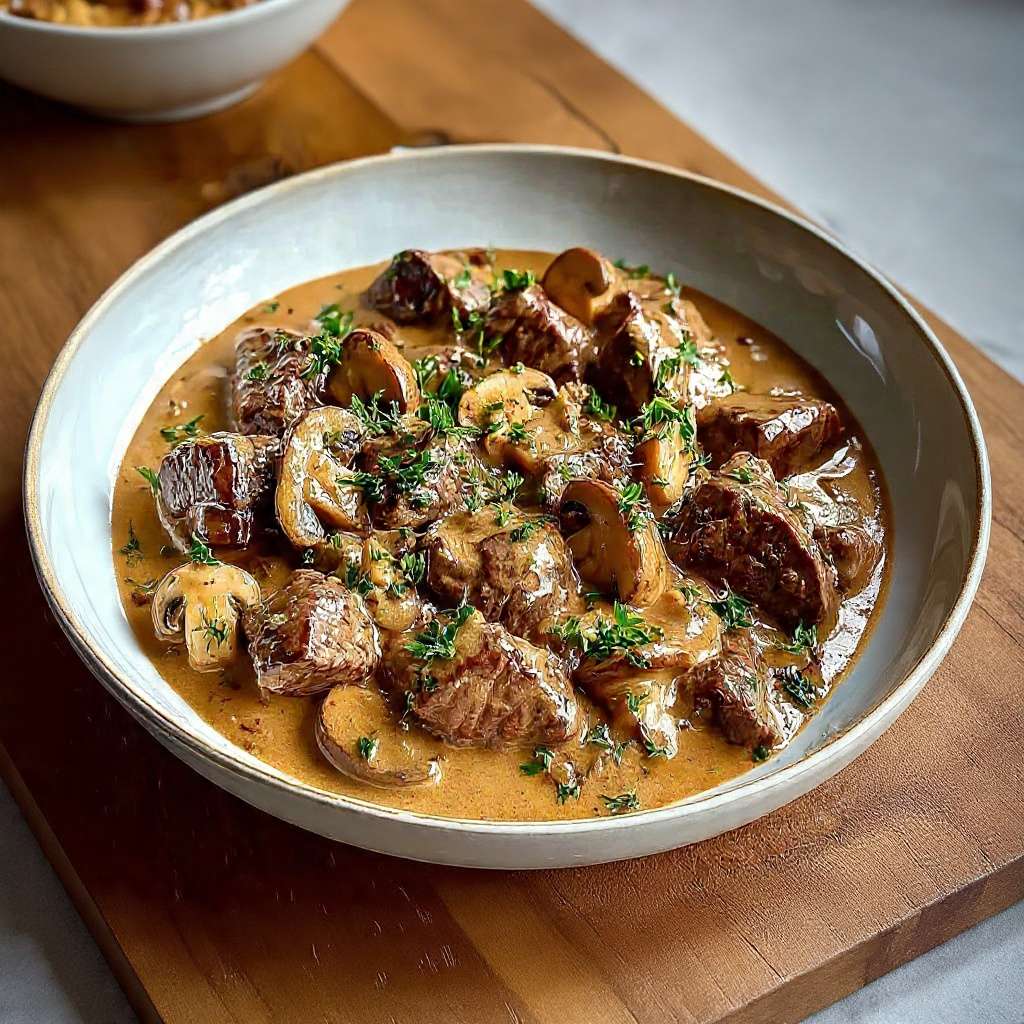 Bœuf Stroganoff crémeux champignons sauce
