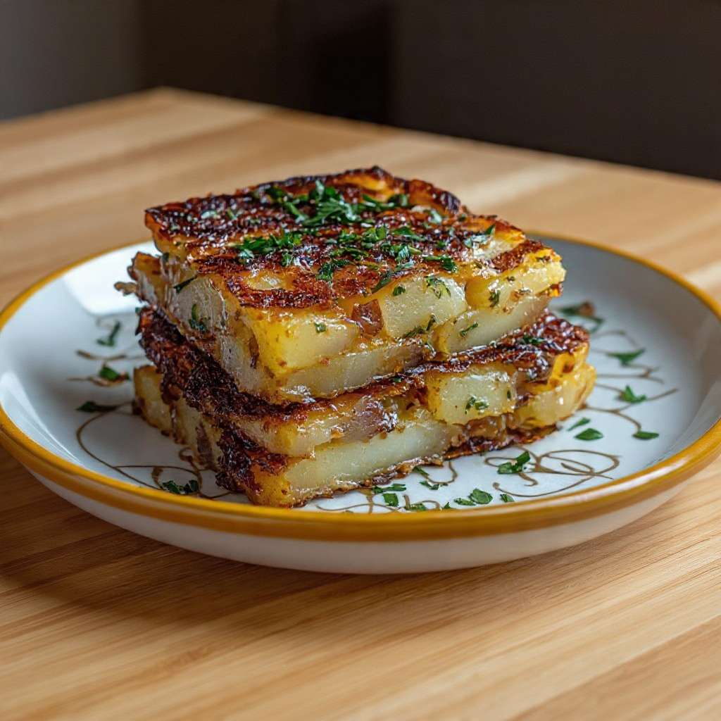 galette pommes de terre croustillante oignons dorée