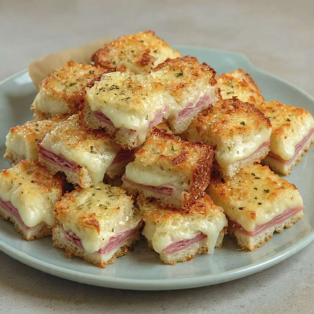 Croque-monsieur en cubes gratinés au fromage