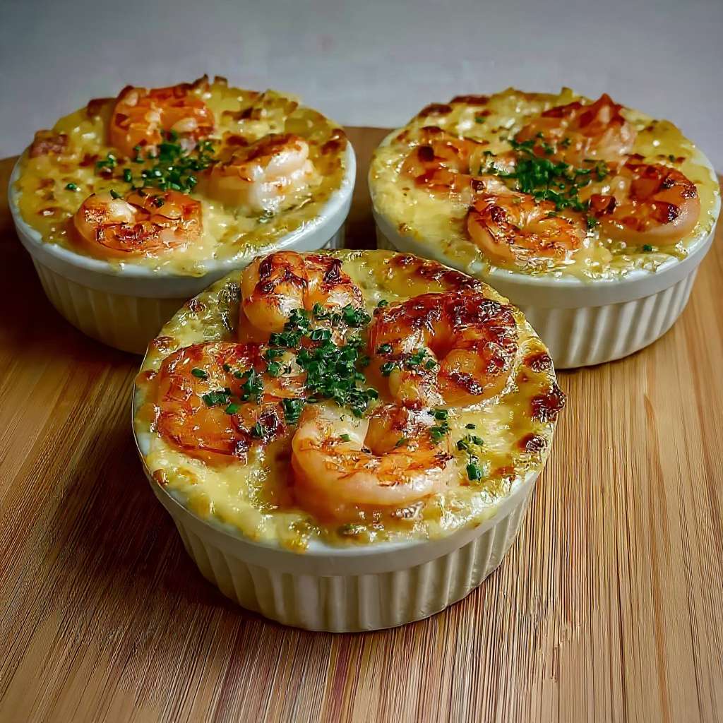 Cassolettes crevettes poireaux gratinées au fromage