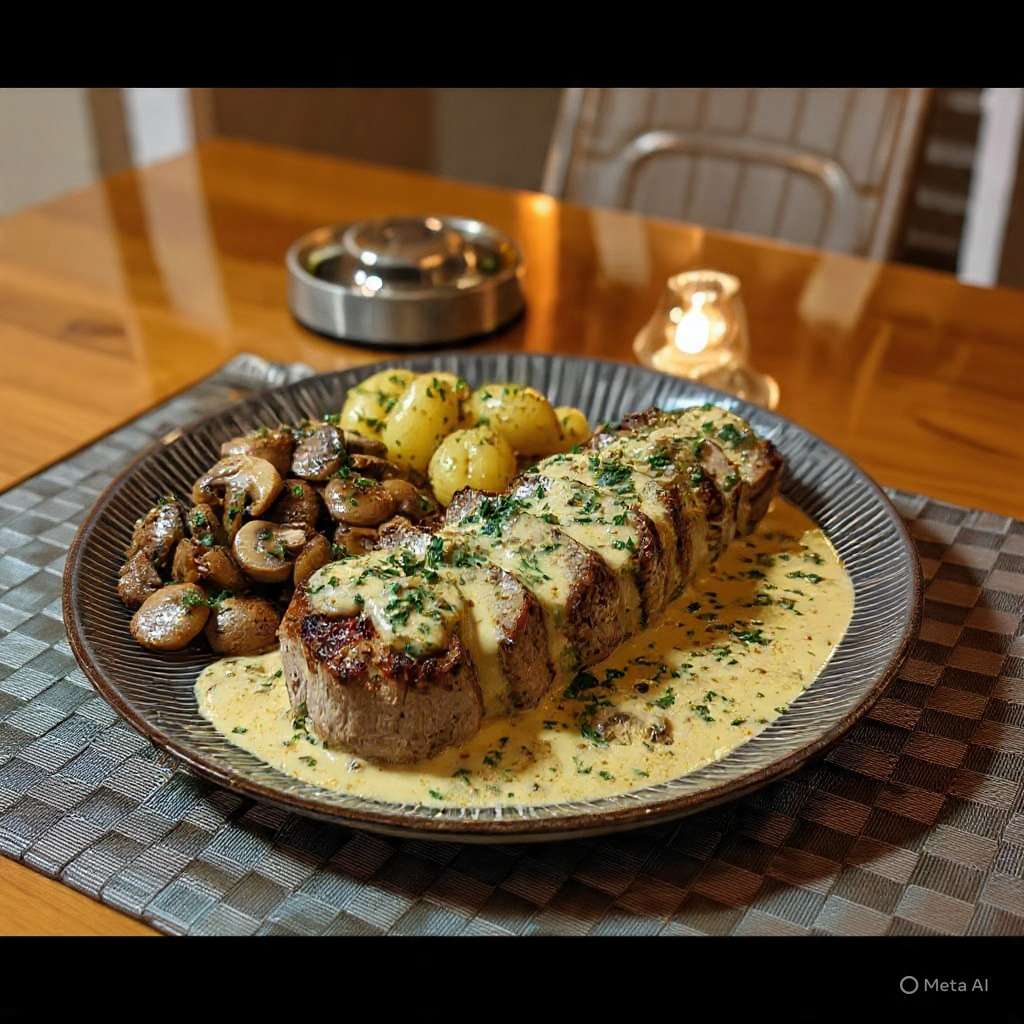 Filet mignon de porc aux champignons sauce crémeuse