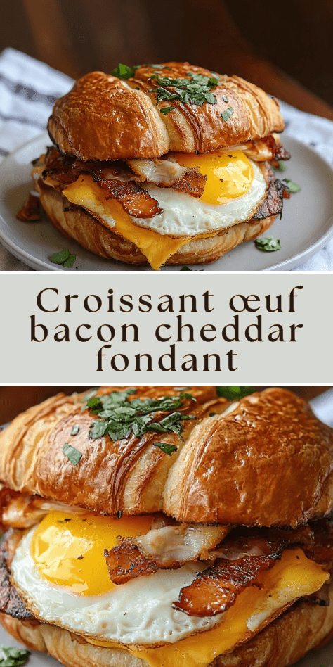 Croissant œuf bacon cheddar fromage fondu croustillant brunch maison