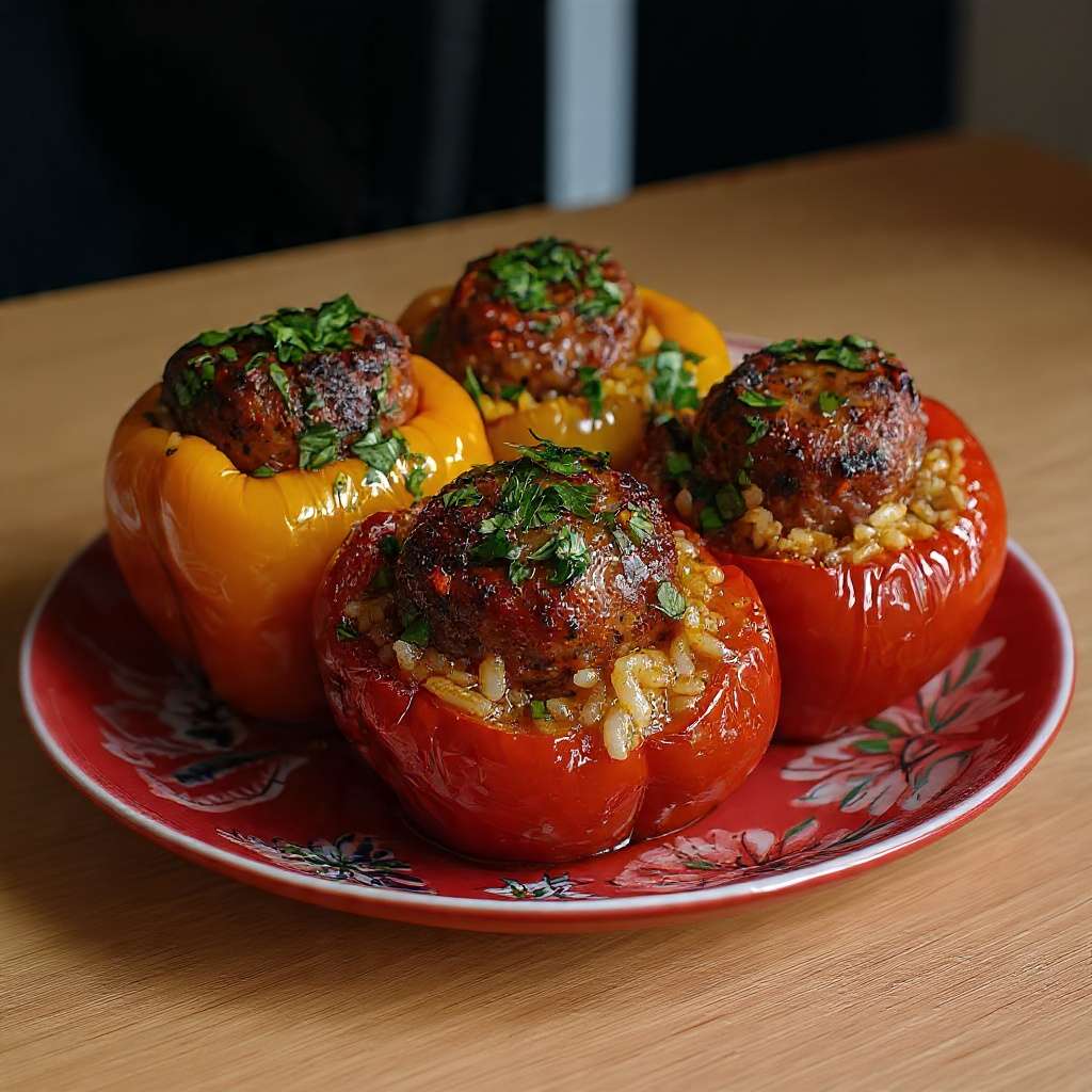 poivrons farcis viande riz sauce tomate gratinés