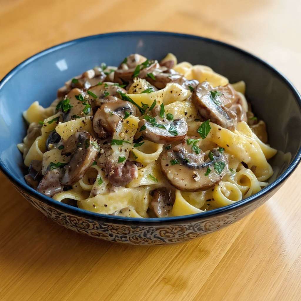 Tagliatelles crémeuses aux champignons parmesan persil