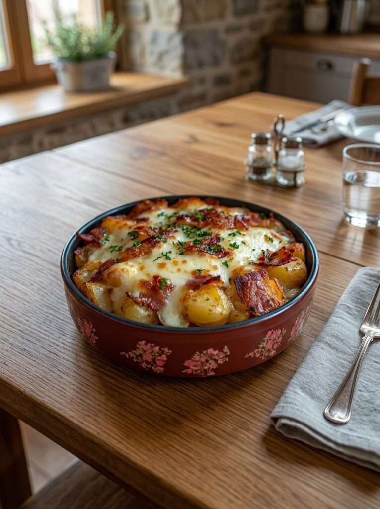 gratin campagnard pommes terre lardons fromage fondant gratine maison