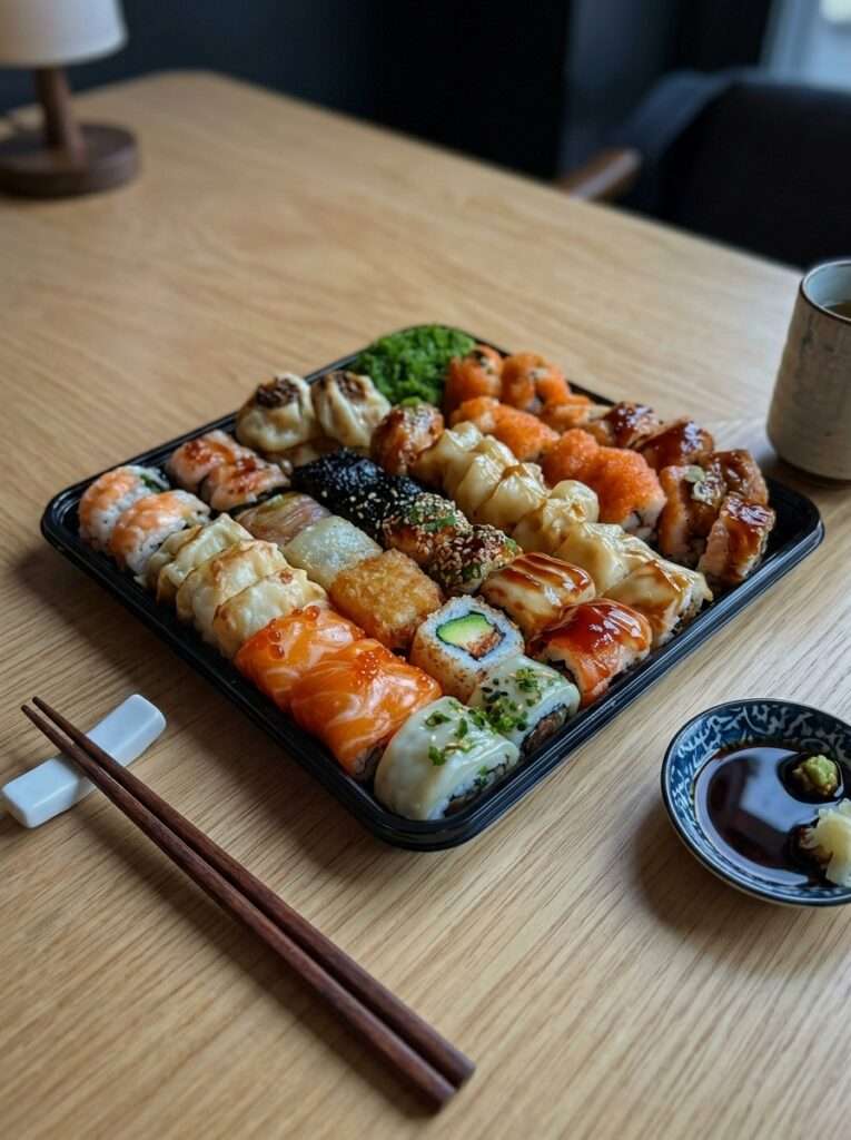 plateau sushi maison makis sashimi tempura gyoza japonais