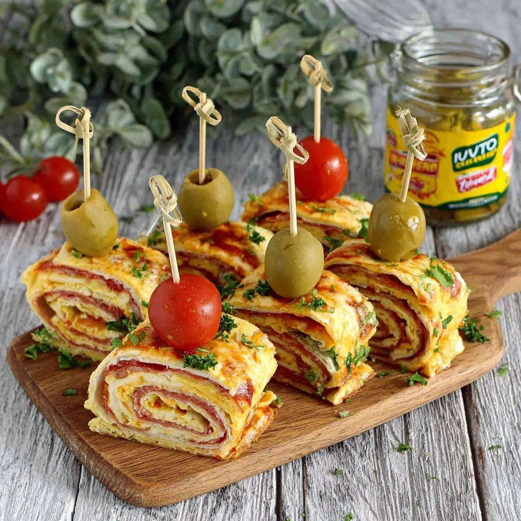 Roulés d’omelette pesto jambon fromage aperitif