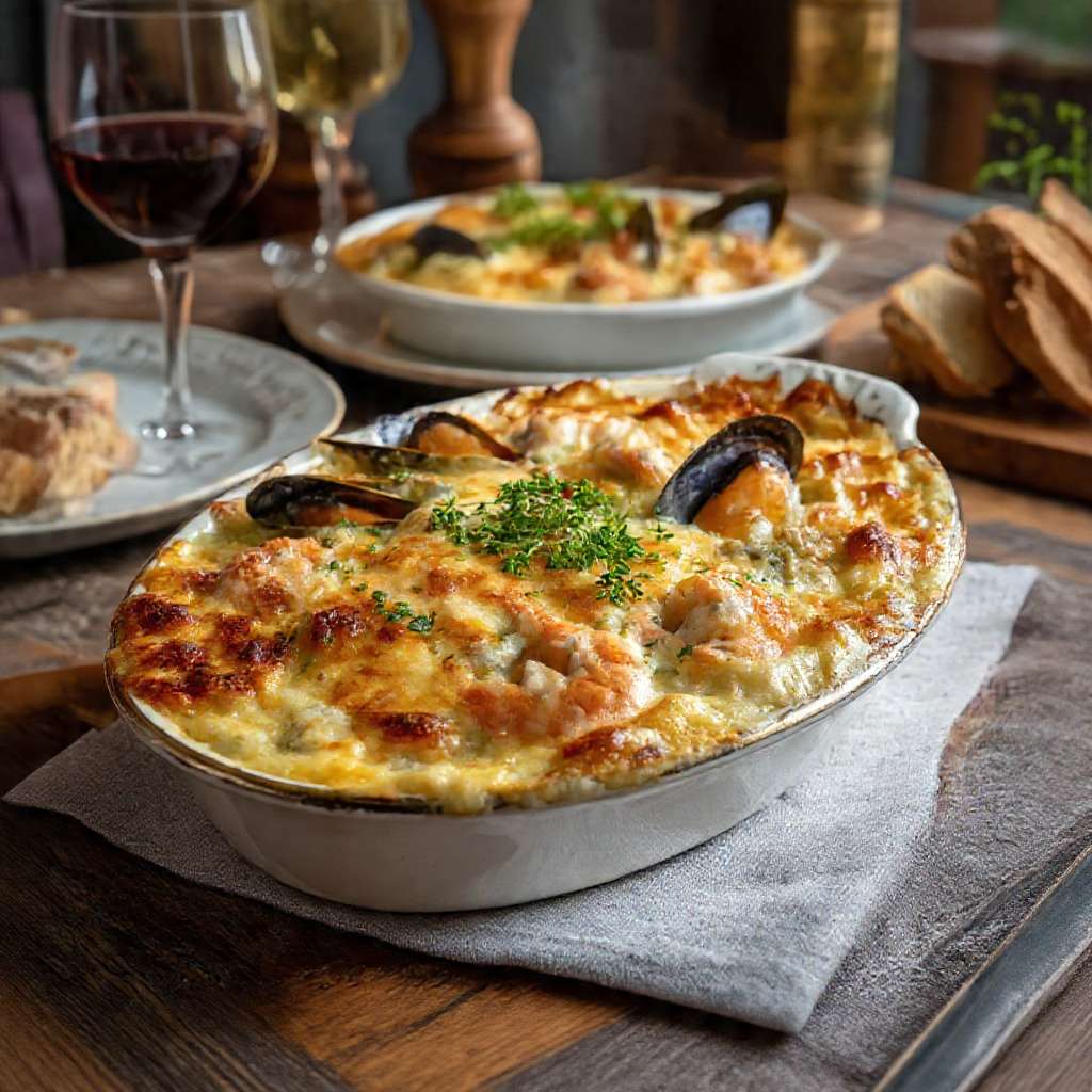 gratin fruits de mer cremeux gratine dore maison