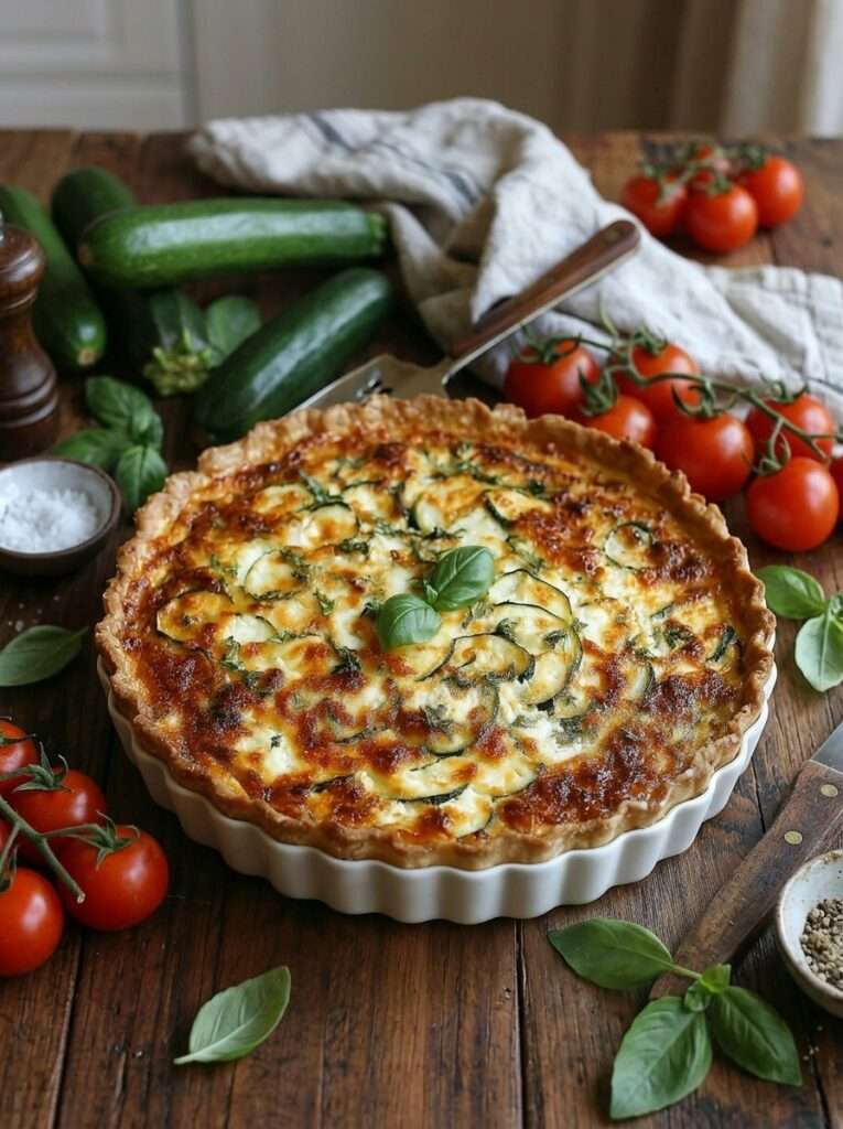 quiche courgettes feta basilic tomates cerises maison