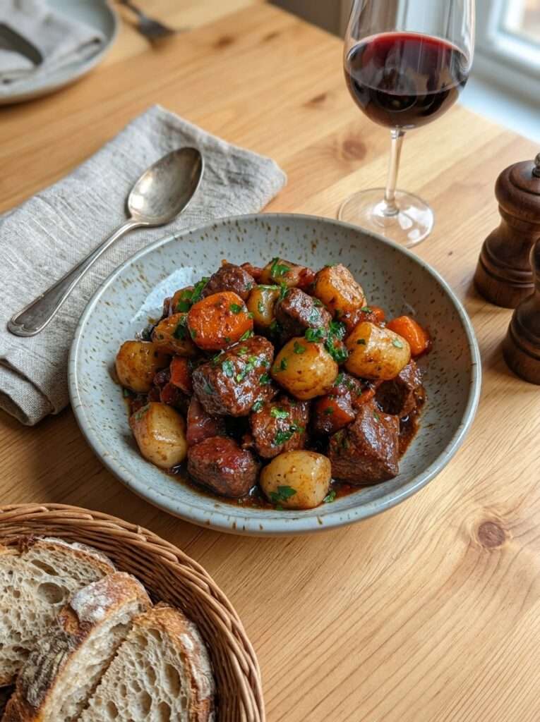 Paleron mijoté sauce brune pommes de terre carottes fondantes