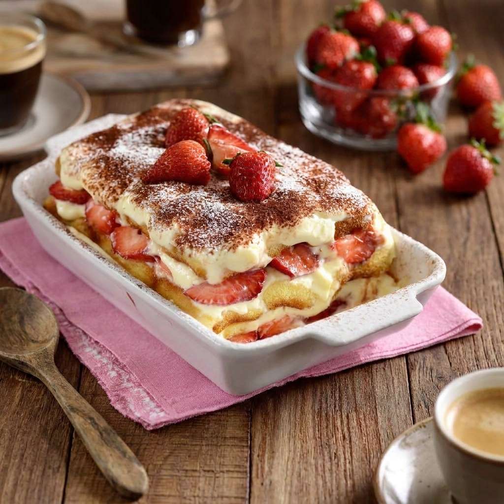 tiramisu aux fraises cremeux mascarpone biscuits fondants dessert frais