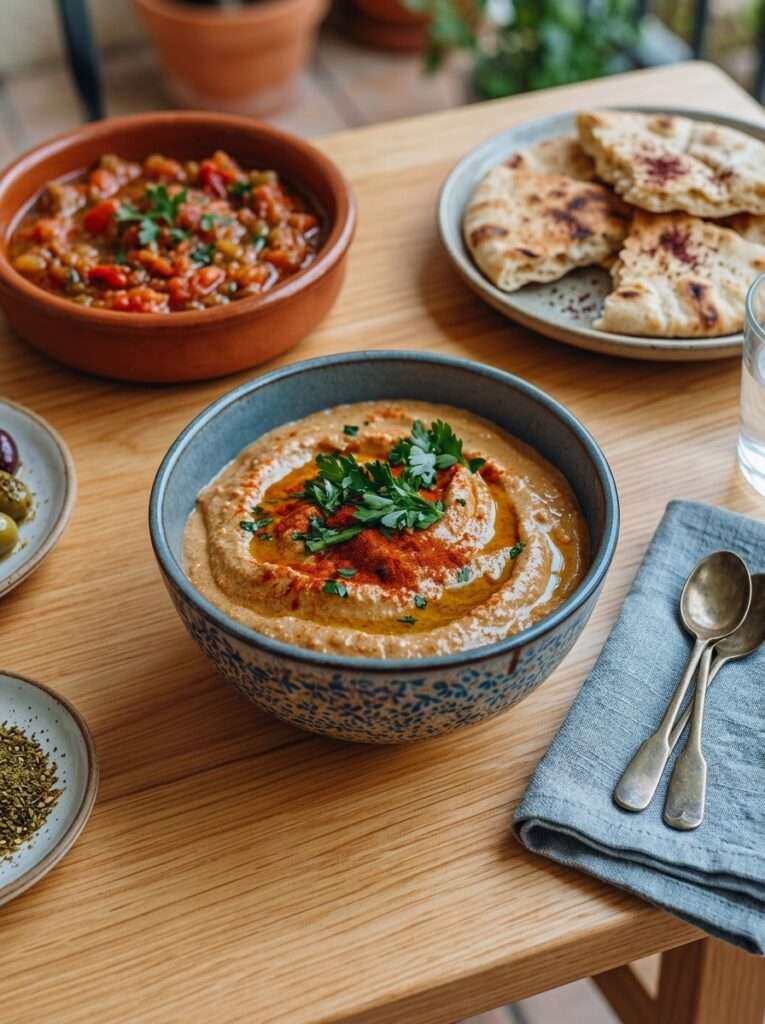 houmous crémeux maison paprika huile olive persil