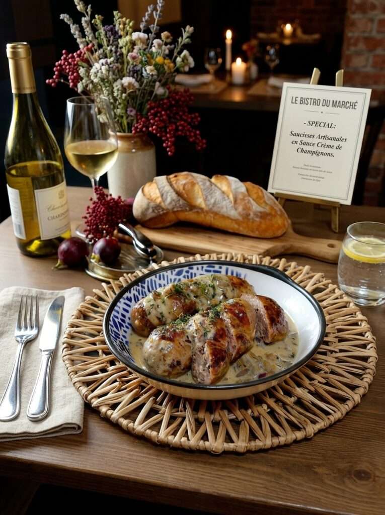 Andouillette grillée à la moutarde avec sauce crémeuse, persil frais et pommes de terre sautées maison