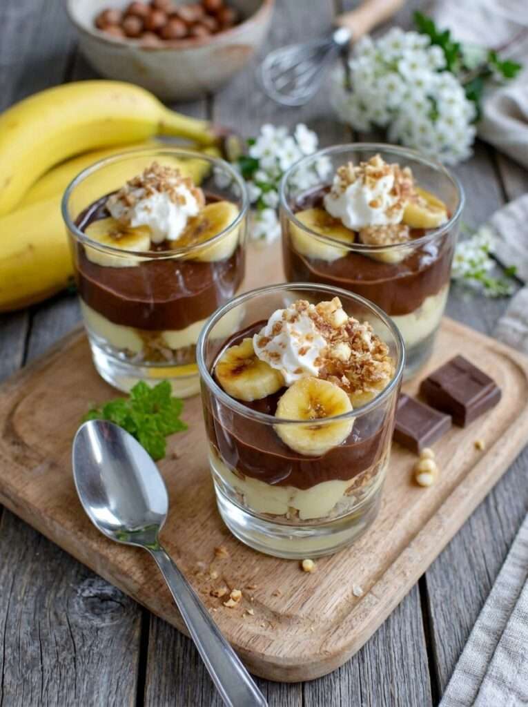 Verrine chocolat banane noisettes : dessert facile