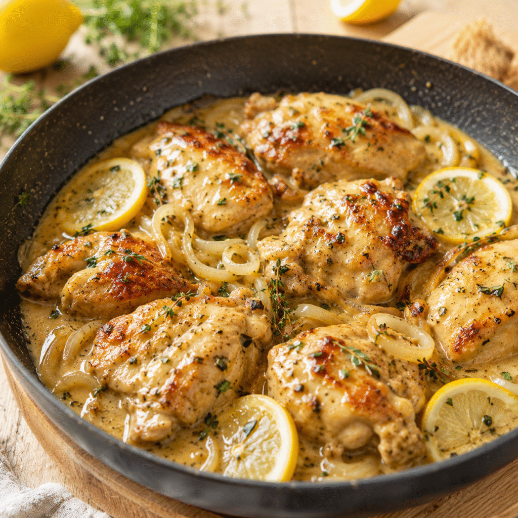 poulet citronné tendre nappé de sauce brillante au citron