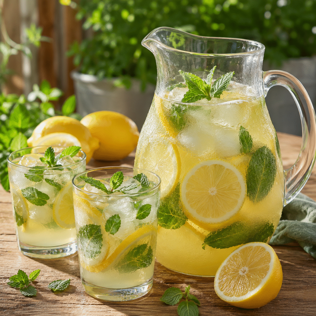 Citronnade maison au citron et à la menthe avec glaçons