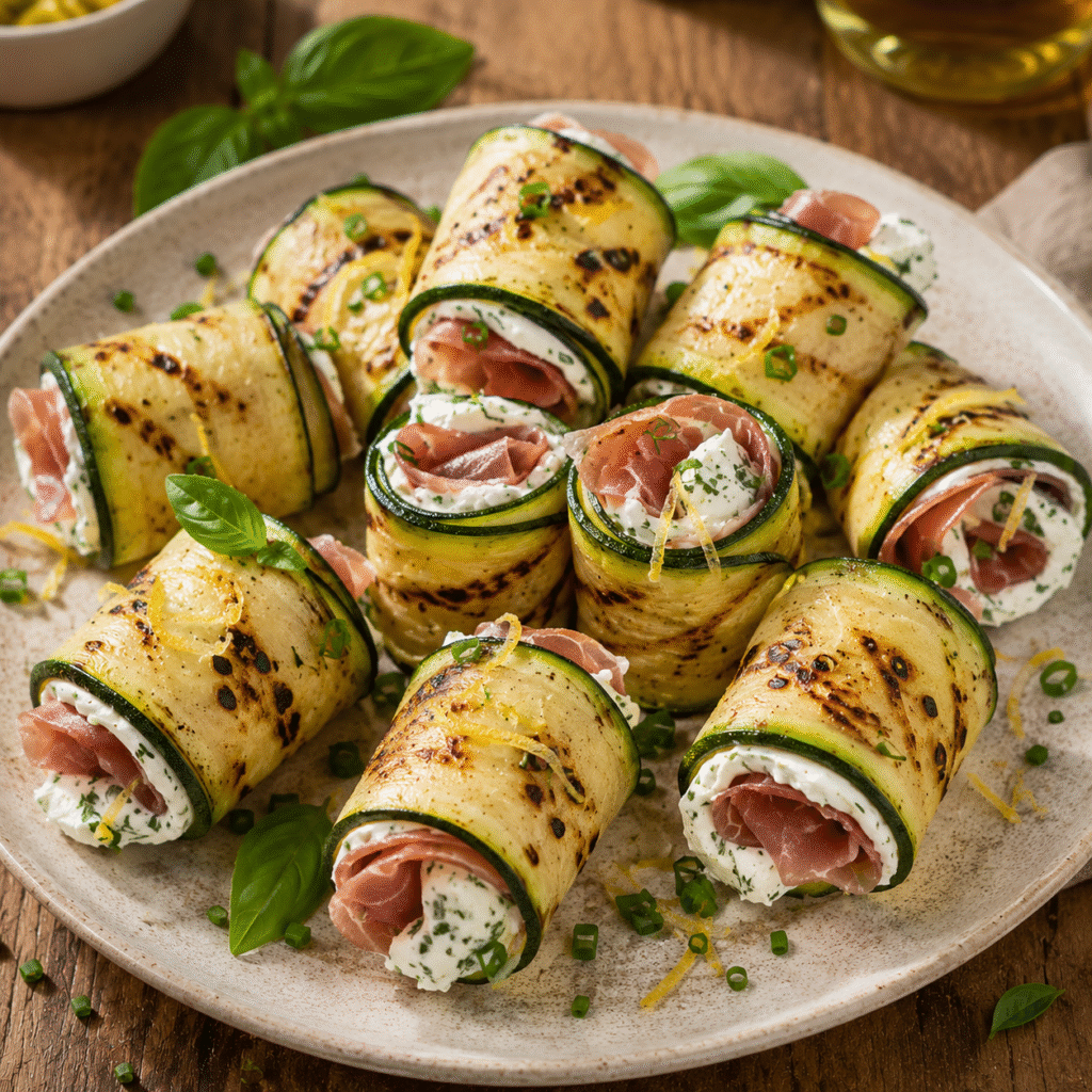 Roulés courgettes grillées garnis de fromage frais