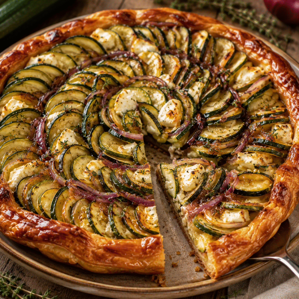 Tarte tatin de courgettes au chèvre et pâte feuilletée