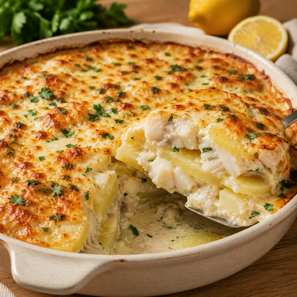 Préparez un gratin poisson aux pommes de terre, crémeux et facile, avec une recette familiale détaillée, parfaite pour un dîner généreux cuit au four.