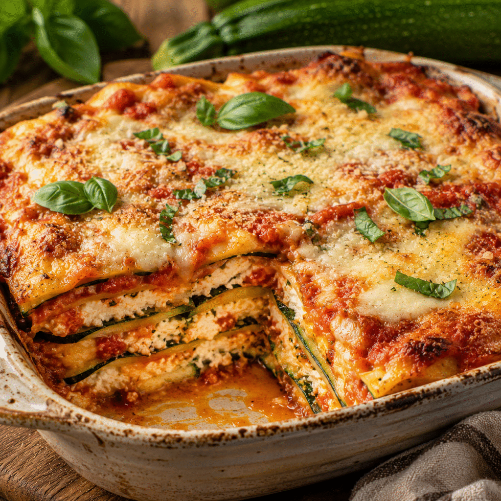 Lasagnes de courgettes à la ricotta et mozzarella gratinée