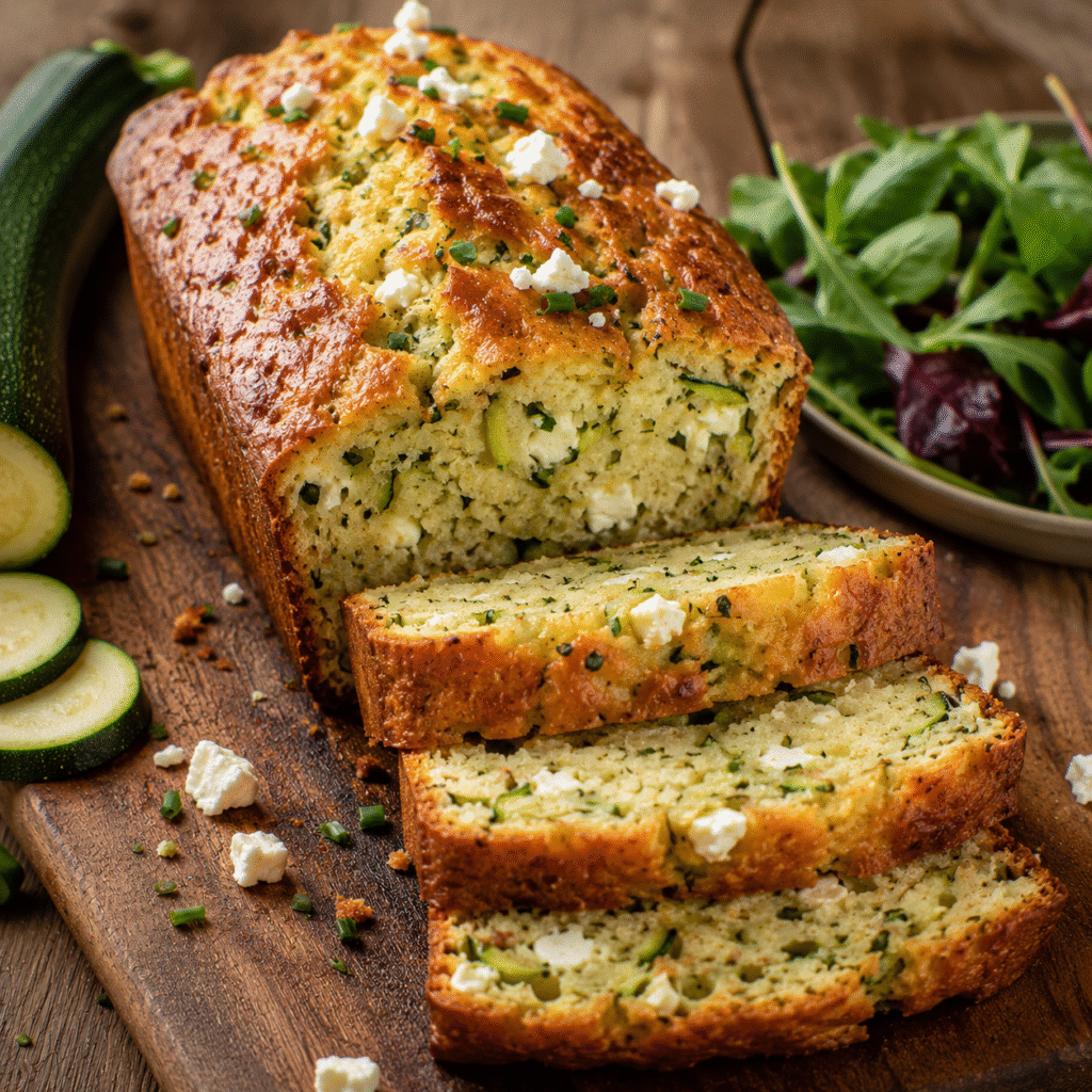 Cake courgette-feta moelleux découpé en tranches