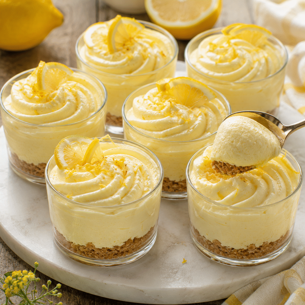 Mousse au citron légère servie dans des verrines