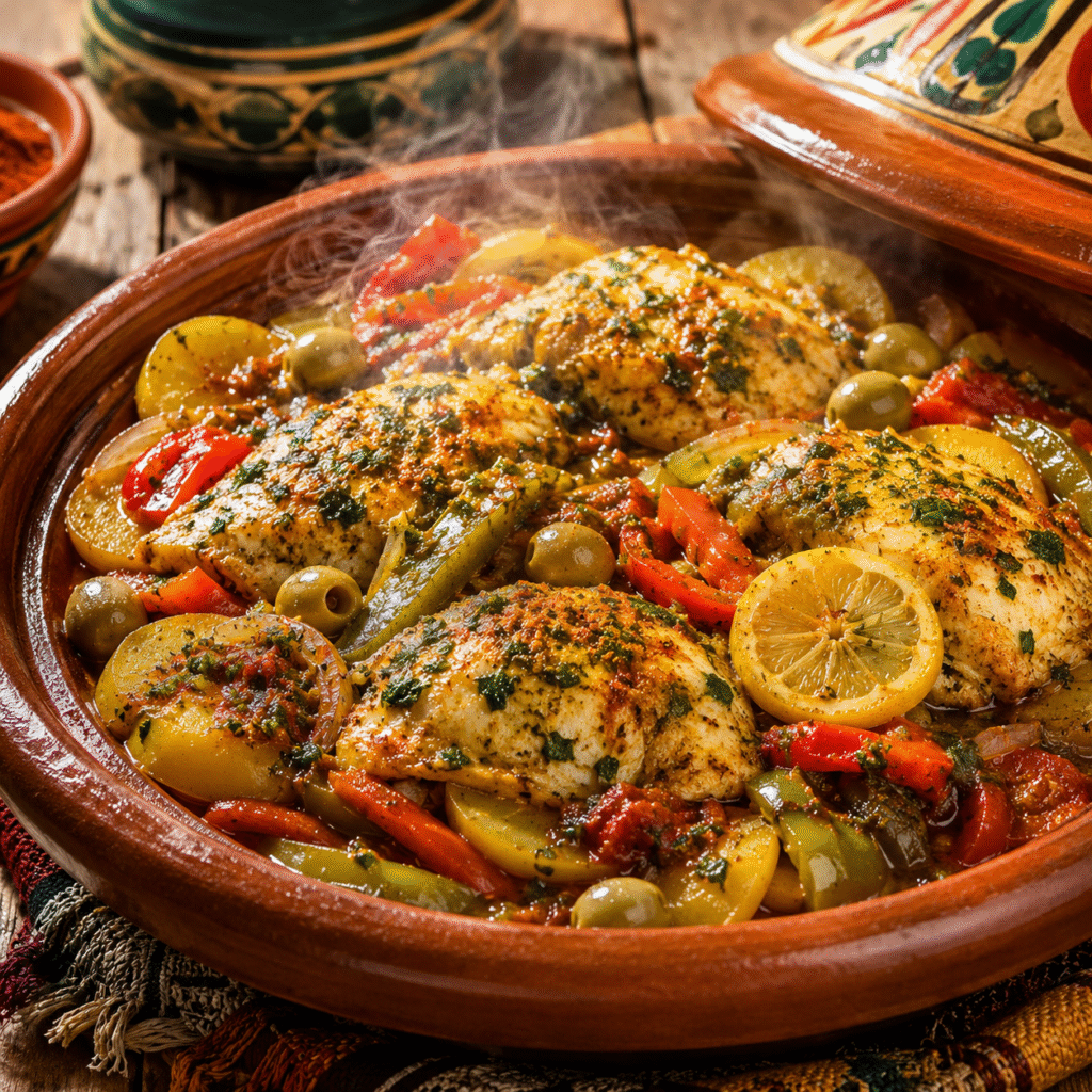 Tajine de poisson aux légumes, citron et olives