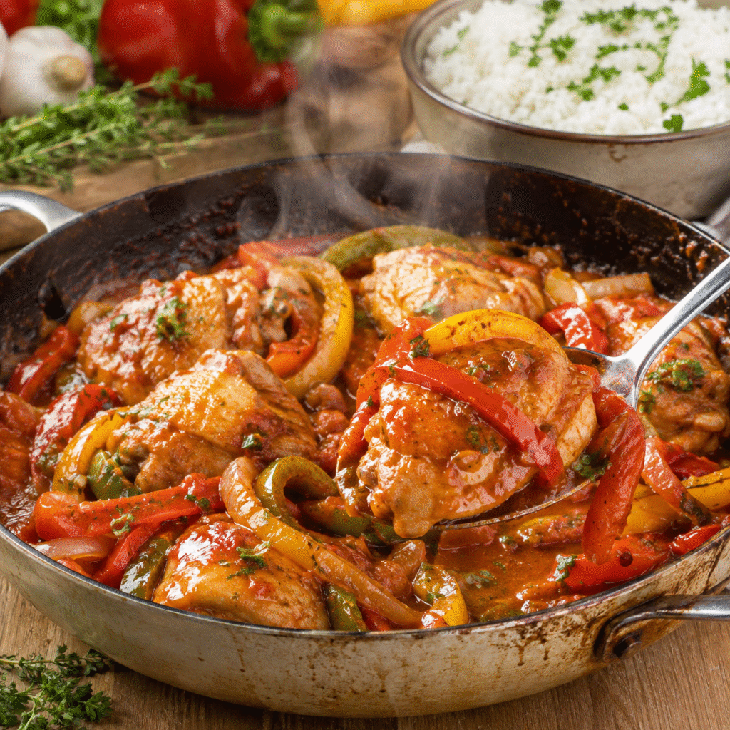 Poulet basquaise express avec poivrons et sauce tomate