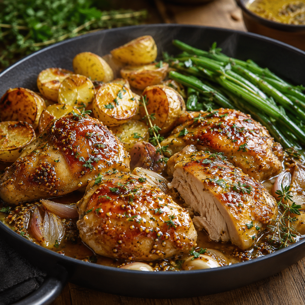 Poulet moutarde miel tendre dans une sauce crémeuse