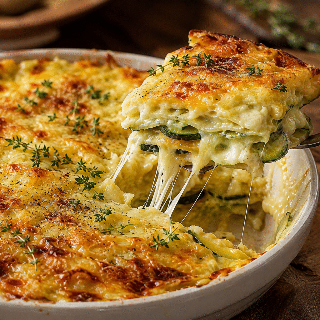 Gratin de ravioles aux courgettes et au fromage