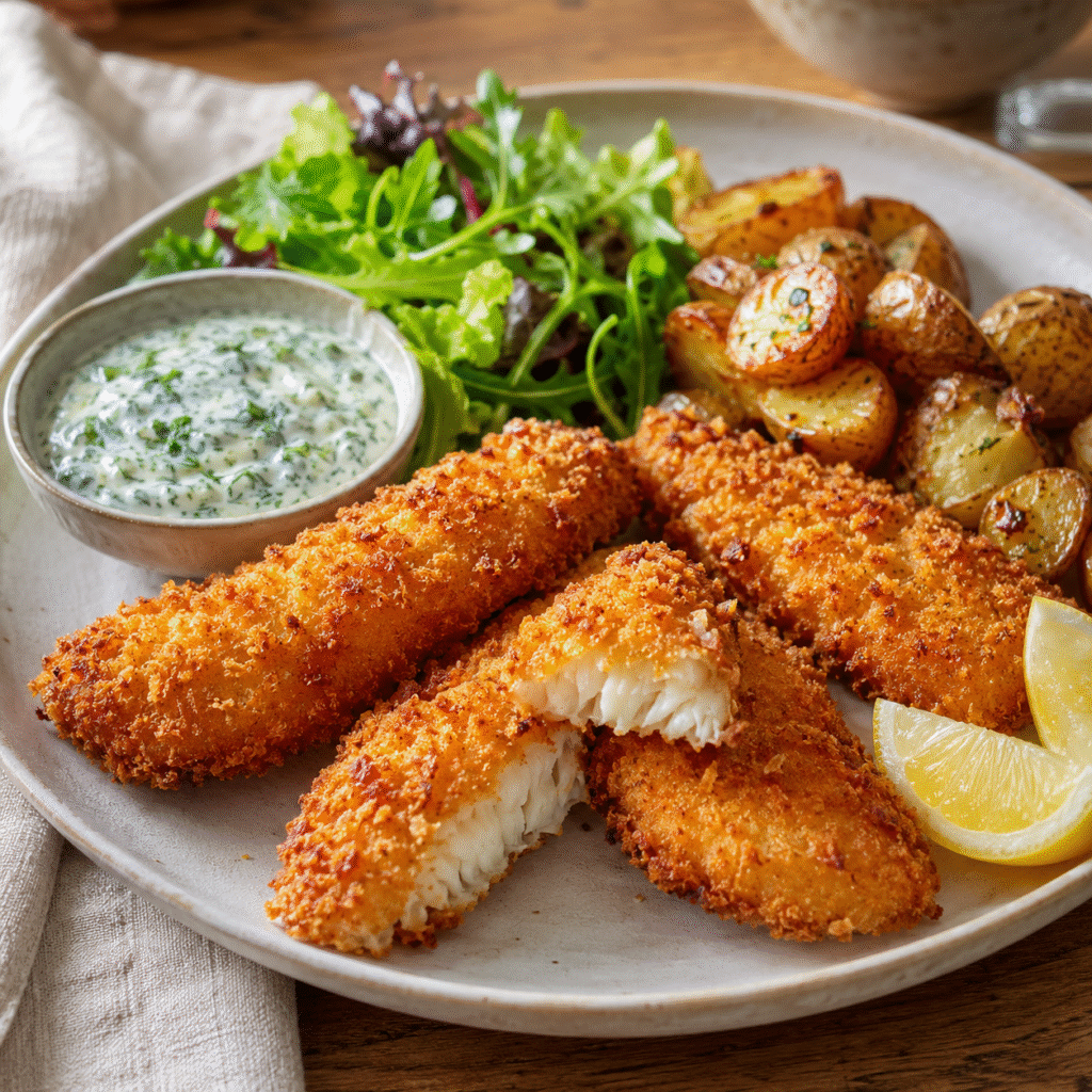 Poisson pané maison croustillant avec citron et sauce