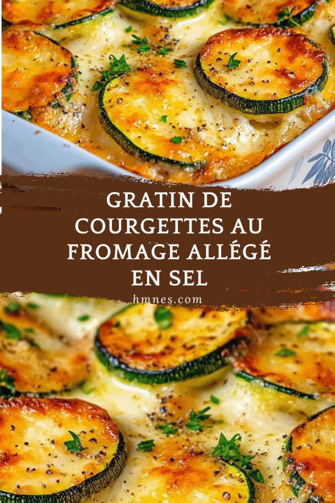 Gratin de courgettes au fromage allégé en sel doré au four, servi dans un plat familial avec persil frais en décoration.