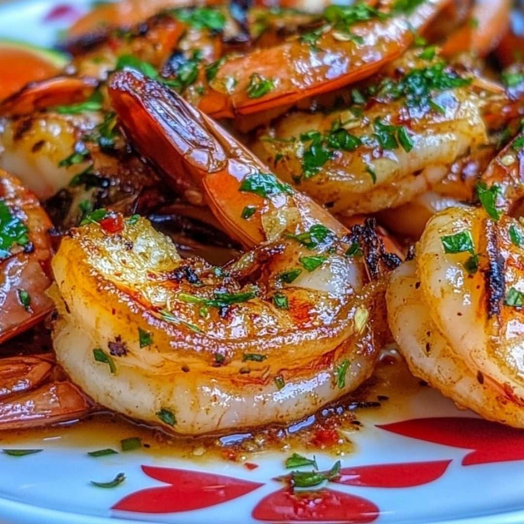 Gambas grillées servies avec citron vert et coriandre fraîche.