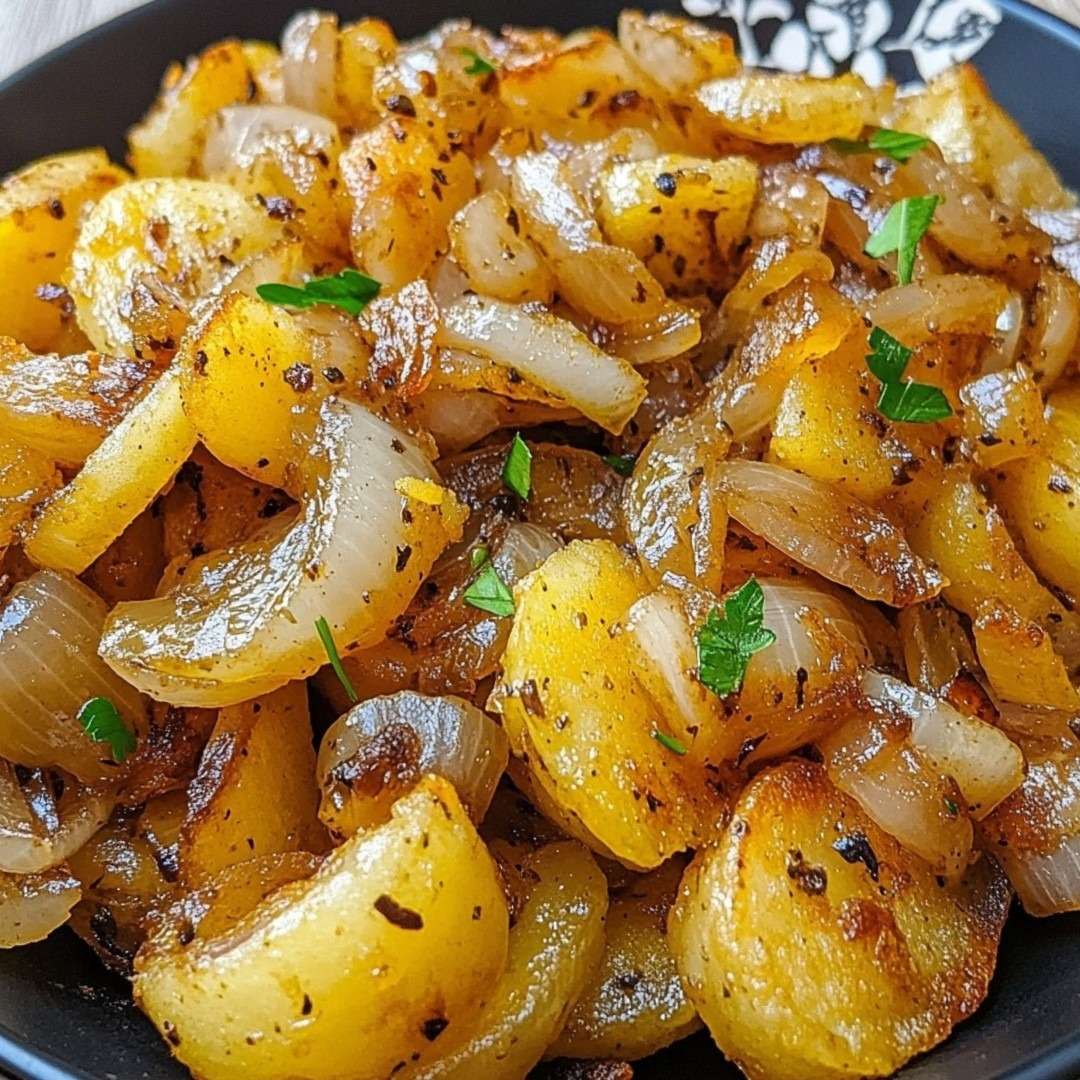 pommes de terre rissolées au beurre avec oignons caramélisés et persil